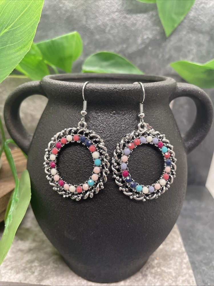 2” Silver-tone Boho Retro Earring Set Drop Dangle New Free Ship B6439