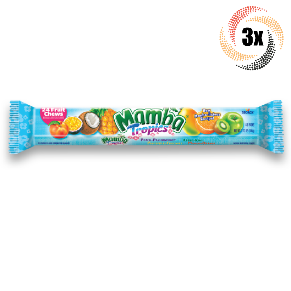3x Packs Mamba Tropics Assorted King Size Fruit Chews | 24 Chews Each | 3.73oz