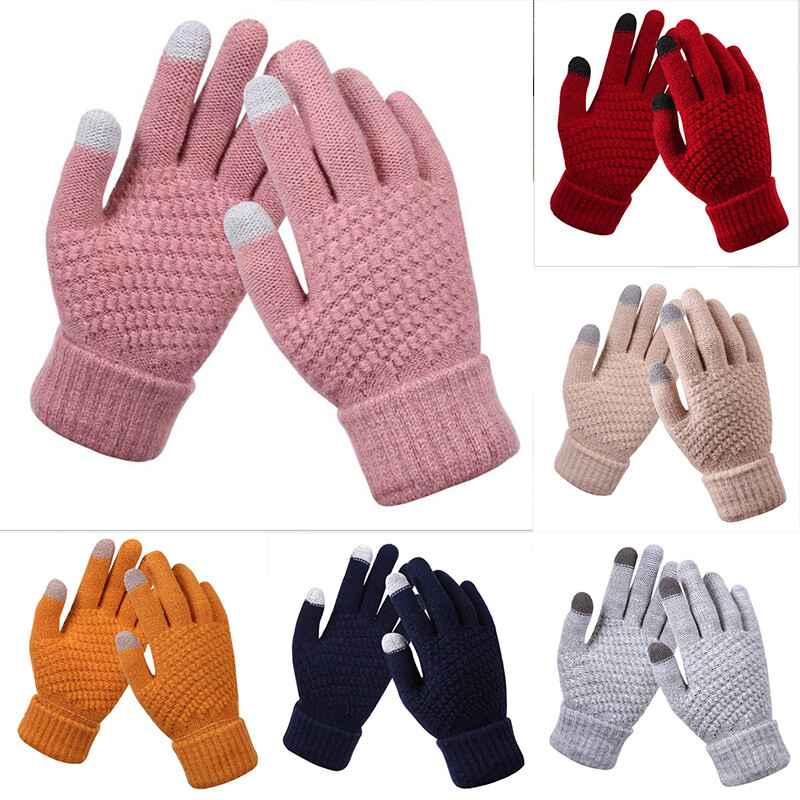 Women's Knitted Gloves Winter Touch Screen Gloves Warm Thick Solid Mittens