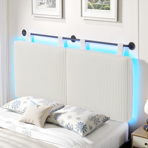 Headboard Size，Modern Wall Mounted Headboards with LED Light for Queen White