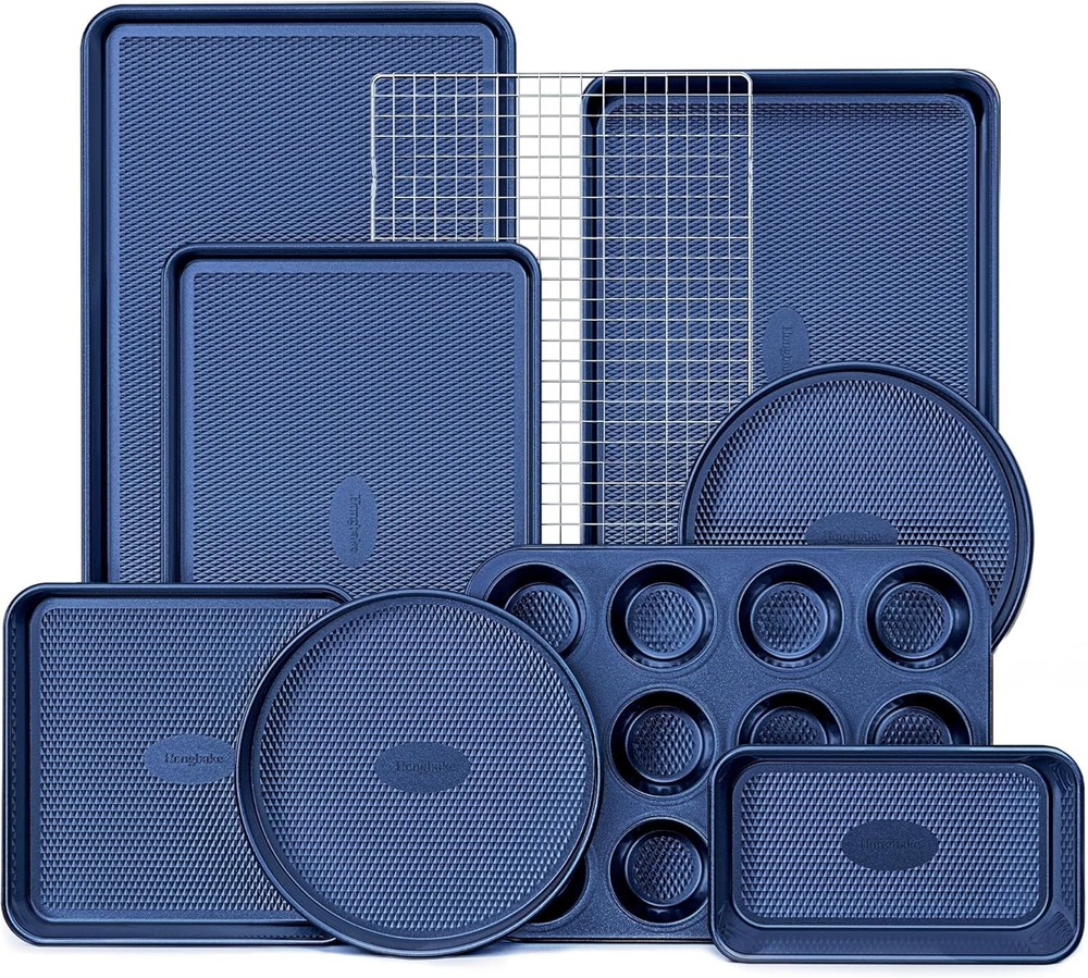 9-Piece Baking Pans Set Nonstick Stackable Non Toxic Bakeware Sets W/ Diamond