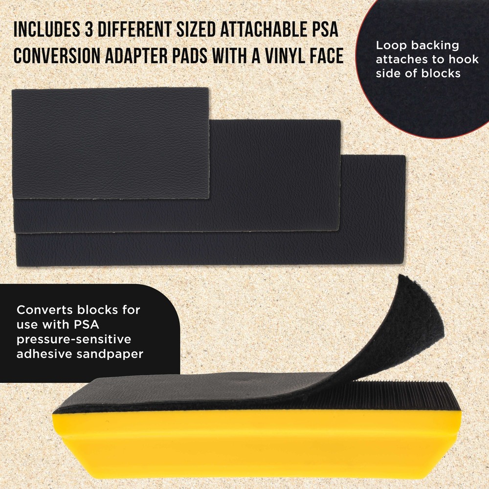 5", 7-3/4" and 10" Rectangle Hand Sanding Blocks, Hook & Loop Backing, PSA Pad