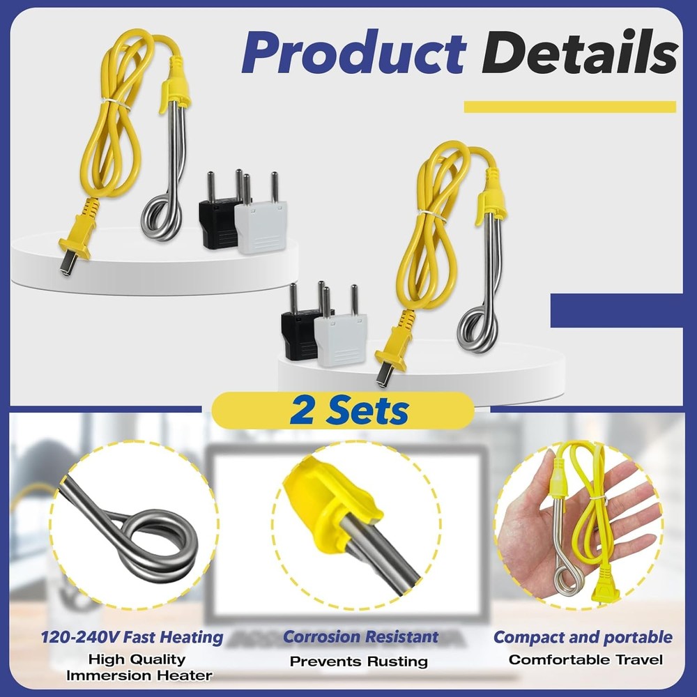2-Pack Portable Immersion Heater Kit - 120V-300W,240V-600W, Instant Water Heater