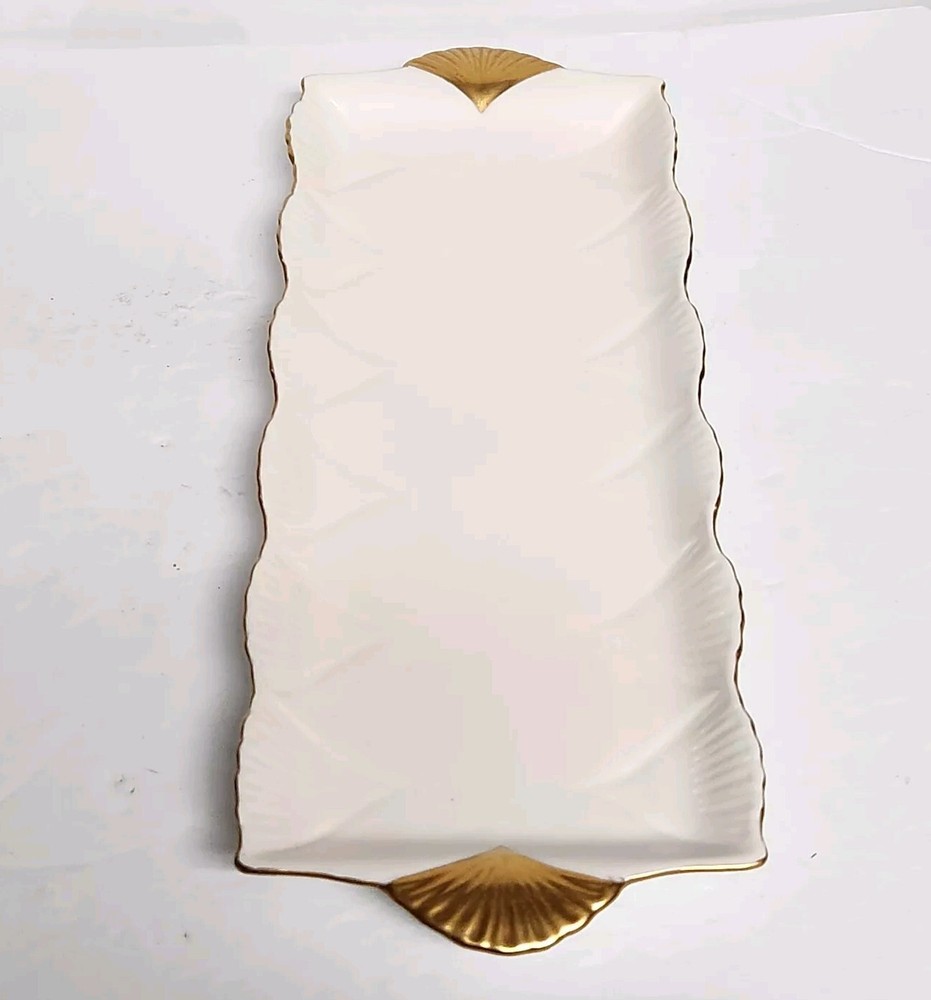 SHELLEY Regency Large Sandwich Platter - Rectangular, Gold Trim & Gold Handles
