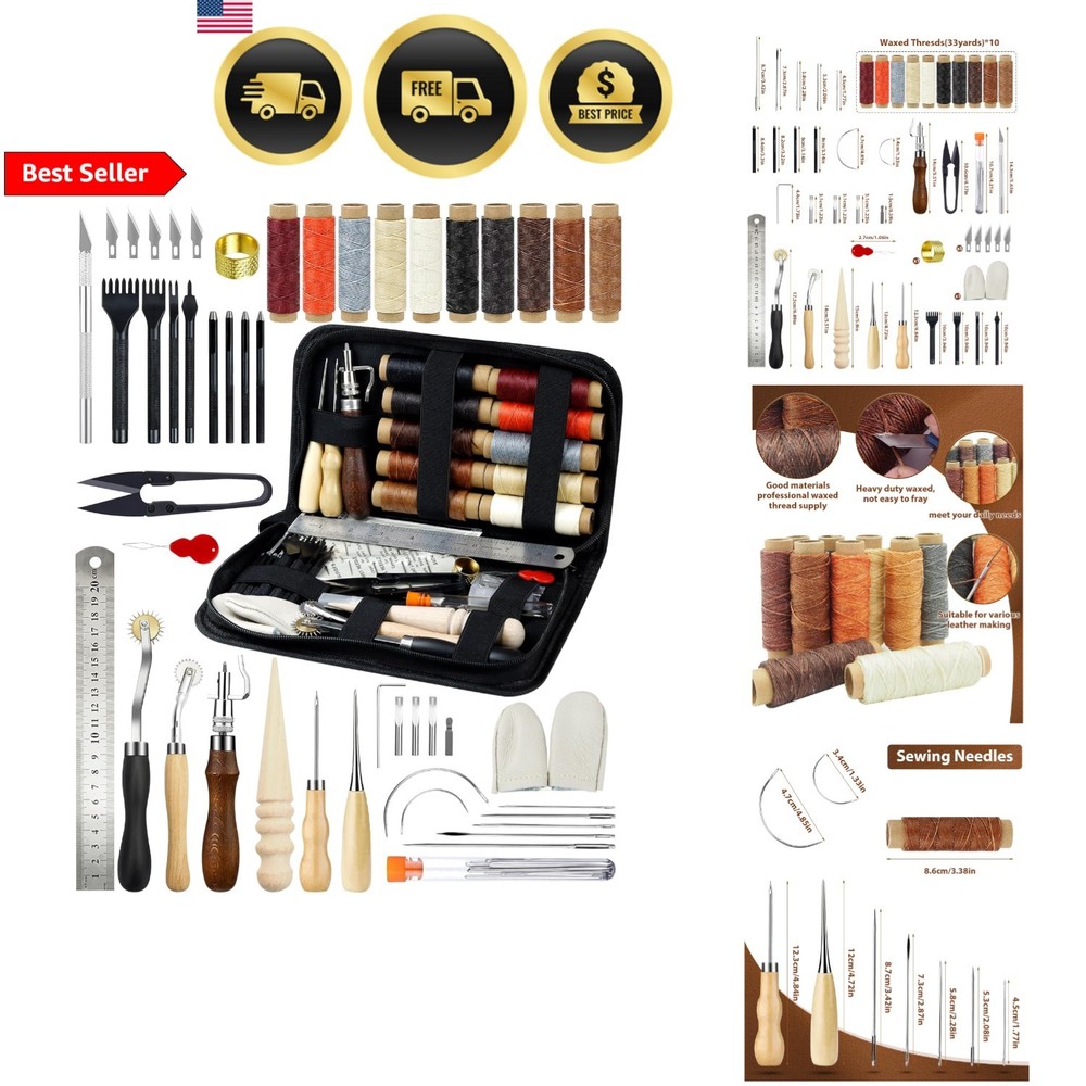 Leather Working Tools Set for Beginners Leather Craft Kit with Thread Punch Awl