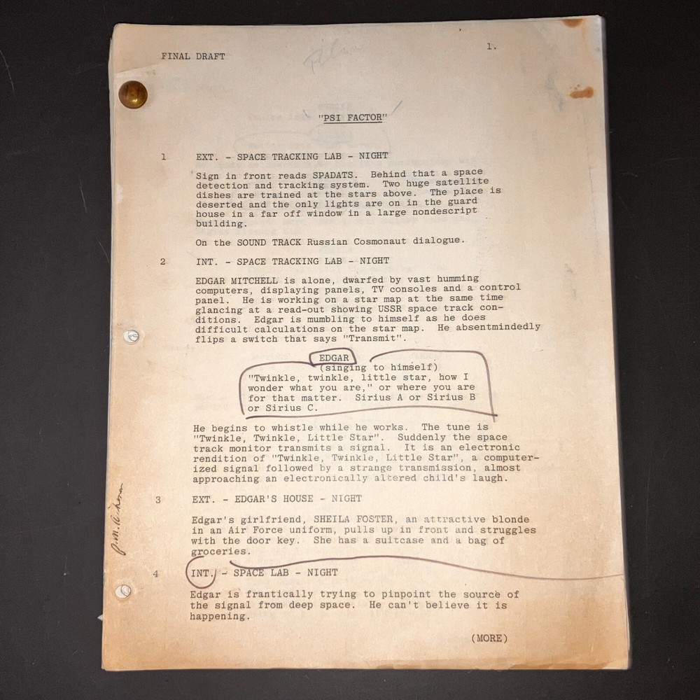 PSI FACTOR (1980) Peter Mark Richman's Notated Alien Sci-Fi Script + COA!