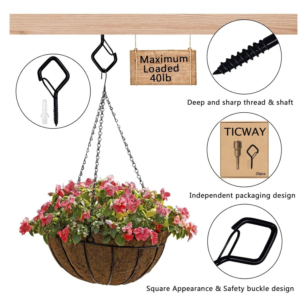 20 PCS Q-Hanger Hooks for String Lights, Ceiling Hooks for Hanging Plants, Wi...