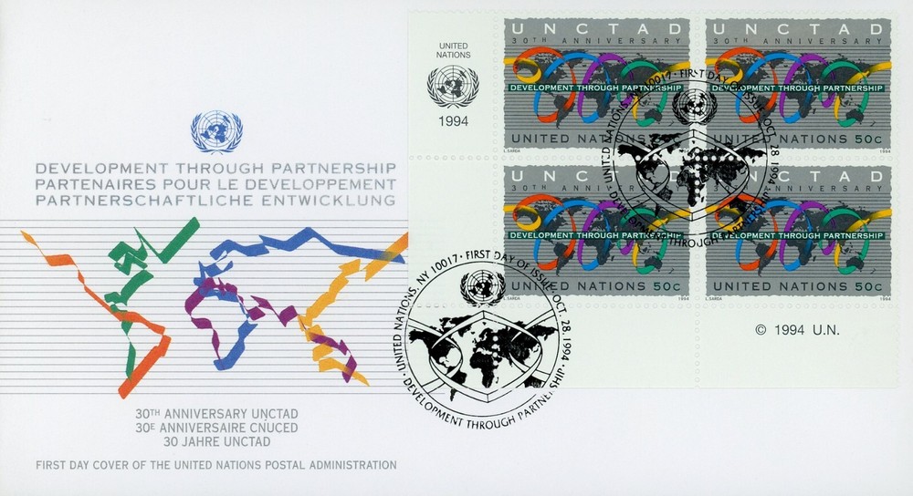 United Nations 653-654 FDC Development through Partnership MI4 Block