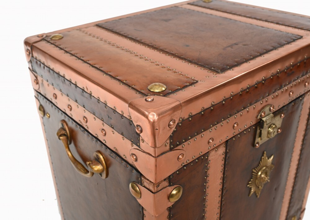 Leather Copper Luggage Box Steamer Trunk Case Table