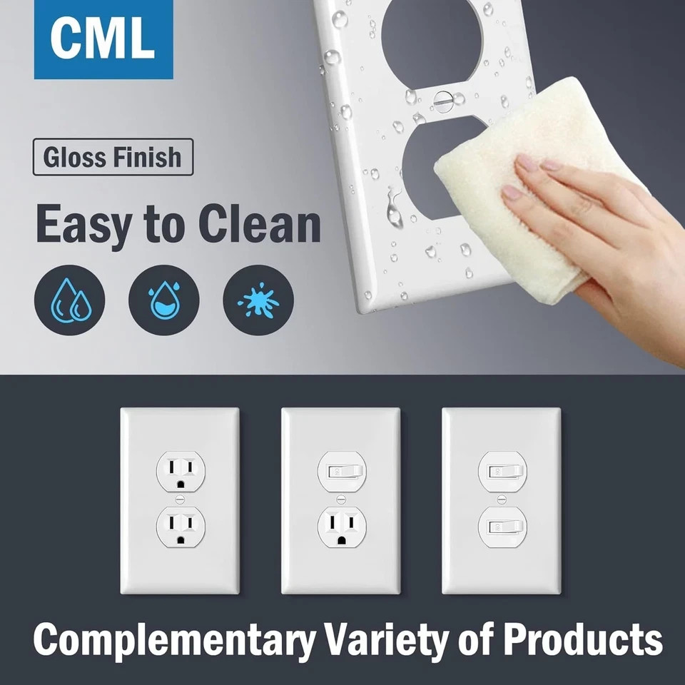 CML Oversized Duplex Outlet Covers, 6 Pack Over-Size Duplex, Gloss White