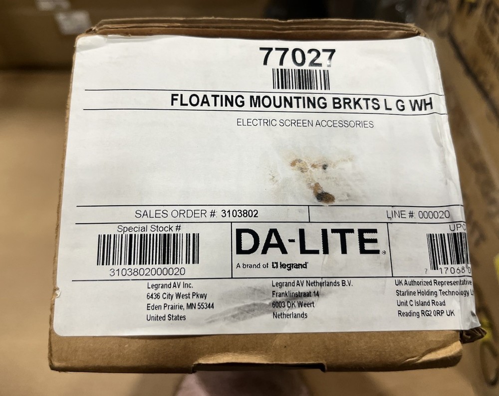 Da-Lite 77027 White Floating Mounting Bracket White
