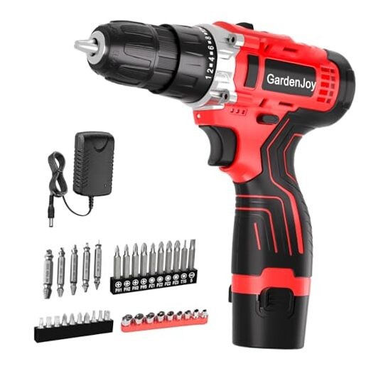 Cordless Power Drill Set: 12V Electric Drill 12V - 1 Battery - Red - Basic