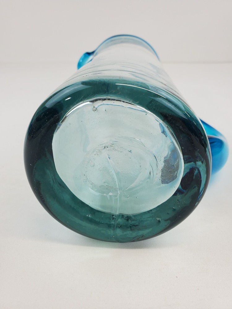 Handblown Tall Blue Heavy Glass Pitcher