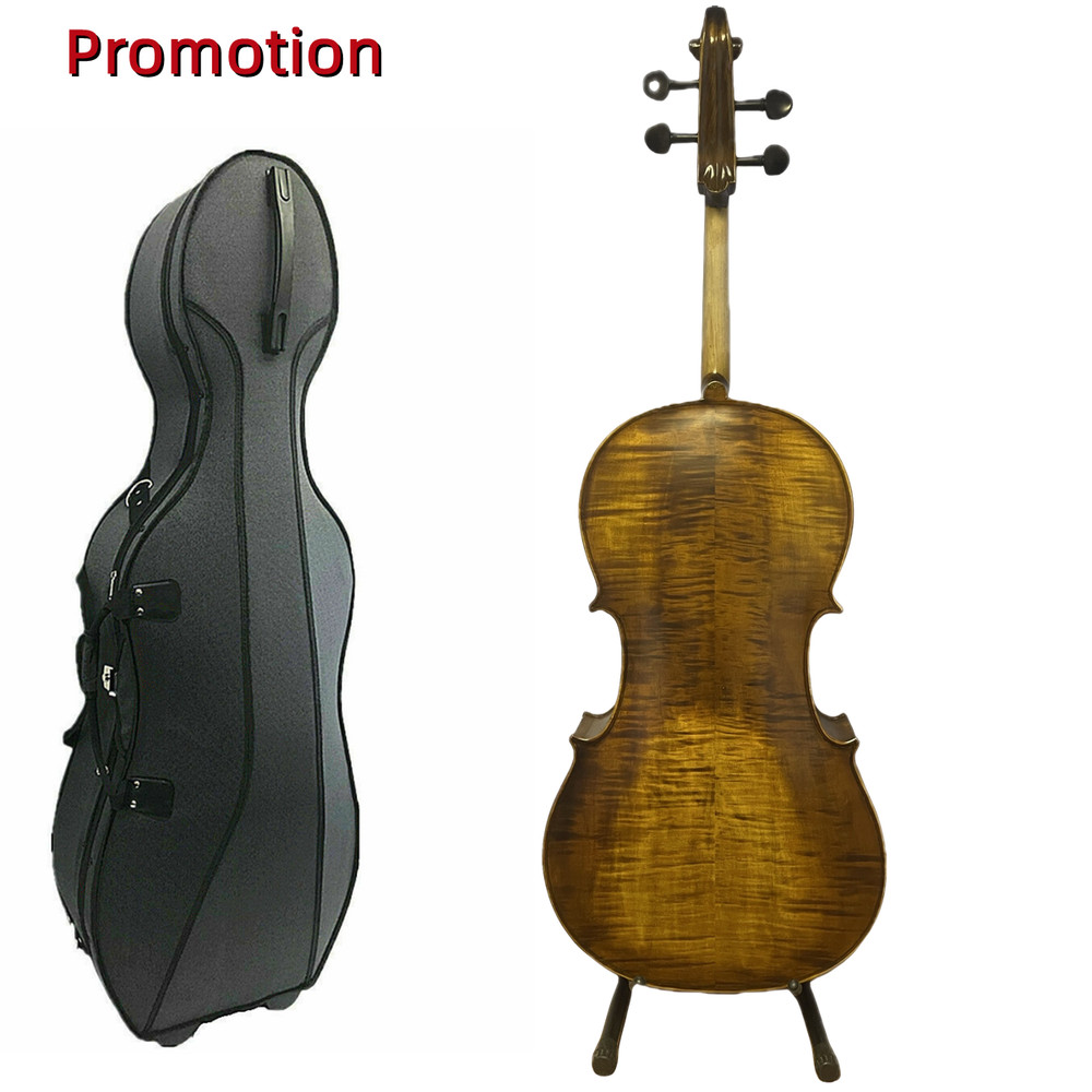 New 4/4 Solid Wood Higher Flamed Back Cello with Hard Case+Bow+Rosin+Bag #101