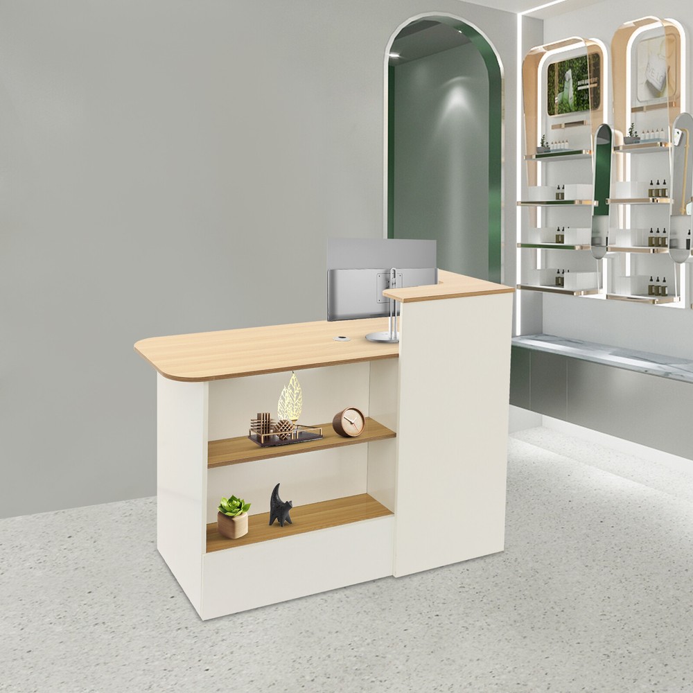 Rectangular Modern Reception Desk Reception Counter Table w/ Lockable Drawer