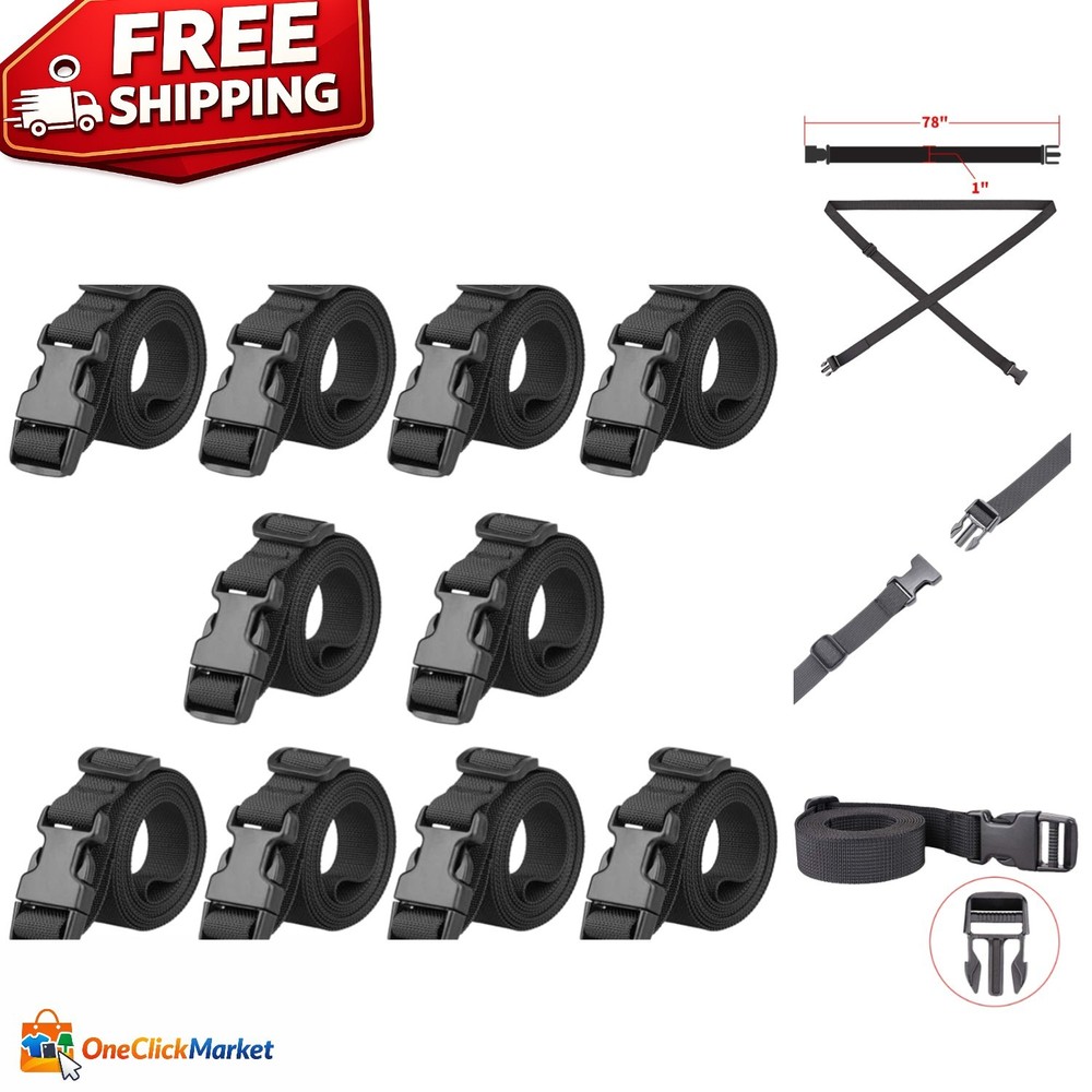 10 Pack Adjustable Packing Straps 78" x 1" - Durable & Versatile Travel Solution