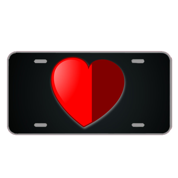 Custom License Plate With Red Heart Half Shaded Design