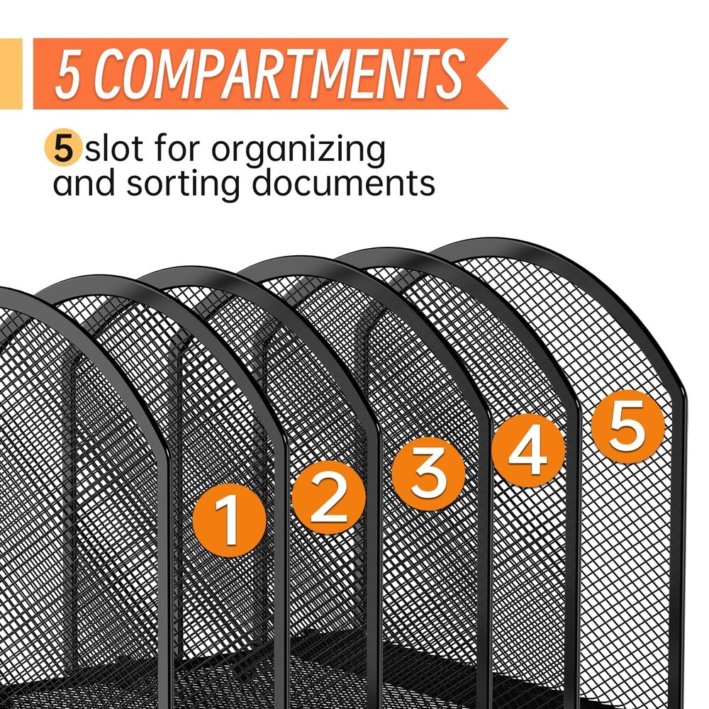 MINDEPOT 5-Section Desk File Organizer, Vertical 5 Section - 1Pack, Black