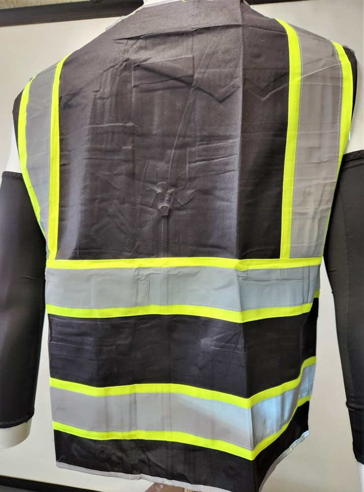 Hi Visibility Reflective Black Safety Vest /Solid knit Fabric front and back