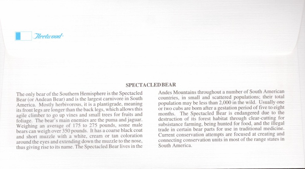 UN Issued Endangeredc Species = Bears = Spectacled Bear