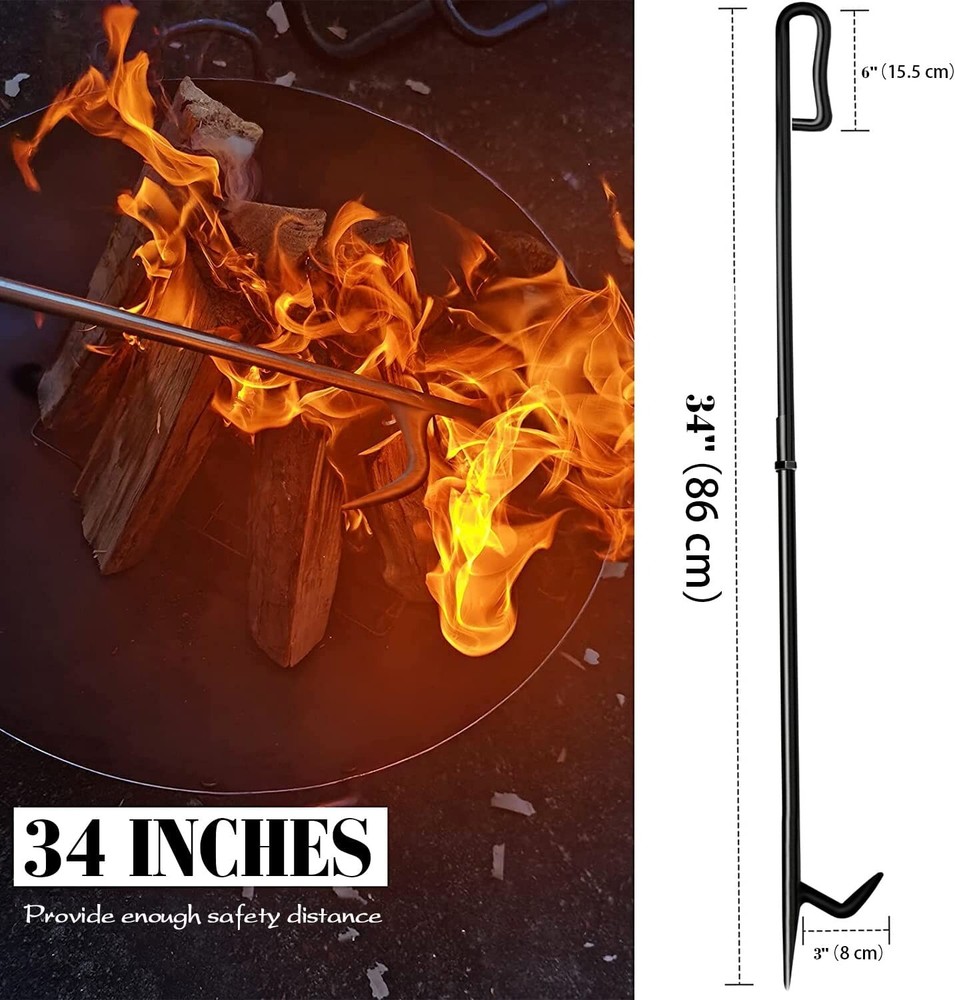 Fire Poker for Fire Pit 34 Inch Extra Long Portable Solid Steel Heavy Duty Black