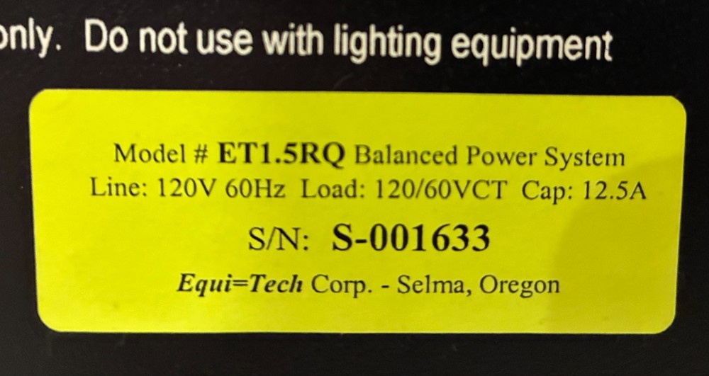 Pre-owned Equitech Rack Mount ET1.5RQ Balanced Power System