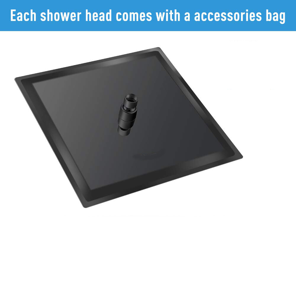 LED Matte Black 16 inch Rainfall Shower Head Square Ultra Thin Top Sprayer