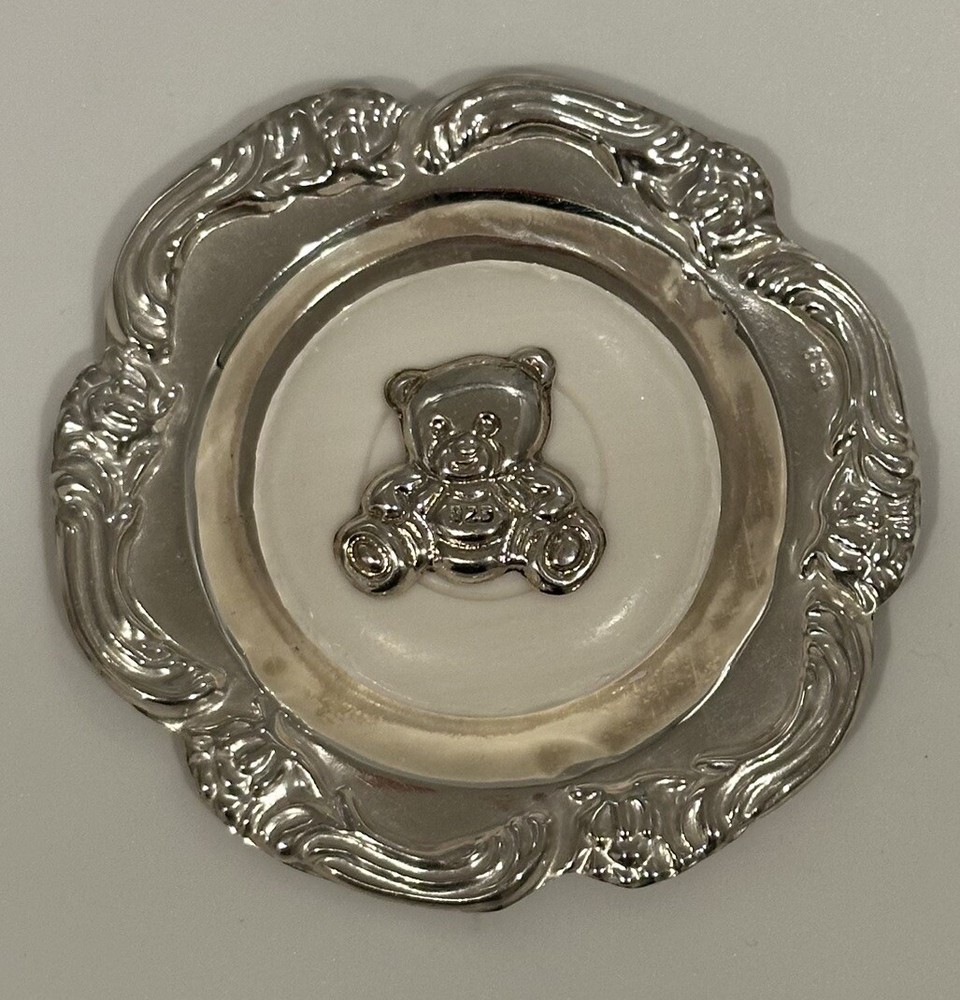Sterling Silver 925 mini soap dish with soap and silver Bear Pin