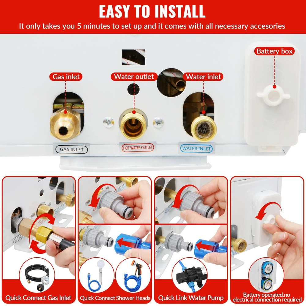 Tankless Water Heater Propane,2.64GPM 10L Outdoor Portable water heater,with ...