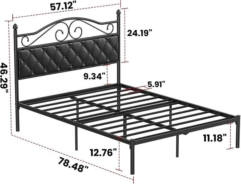Full Bed Frame with 11 Inchs Storage Space with Upholstered Headboard