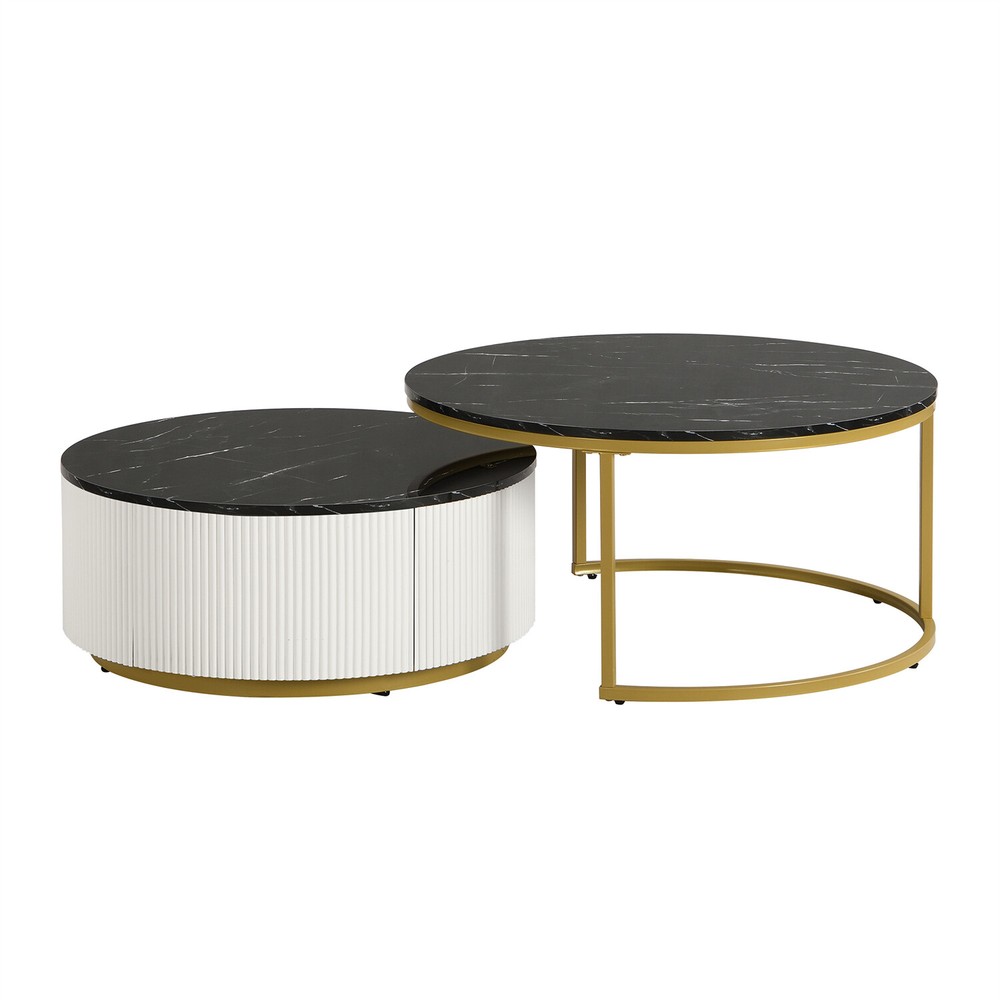 Modern Round Nesting Coffee Table Center Cocktail Table End Table with Drawers