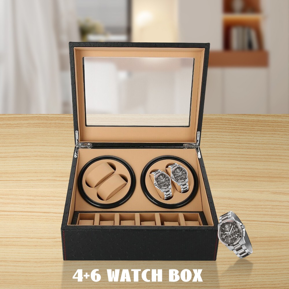 Automatic Watch Winder Box Display PU Leather Storage Case 4+6 Rotation Box Gift