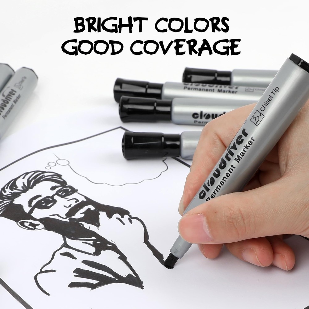 cloudriver Permanent Markers 96 Count, Black Permanent Marker Bulk Set, Chise...
