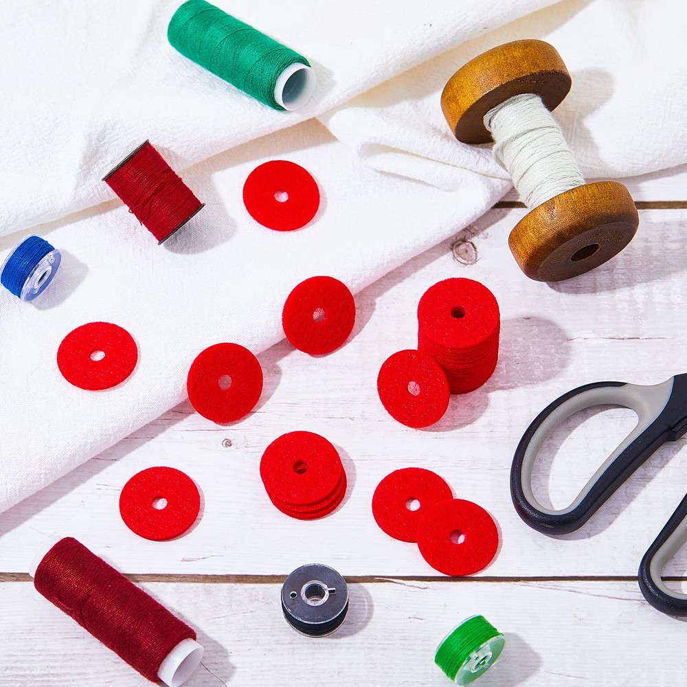 100 Pieces Sewing Machine Spool Pin Felt Pad Red Felts Thread...