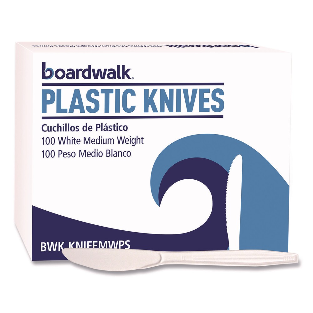 Boardwalk® Mediumweight Polystyrene Cutlery, Knife, White, 100/Box