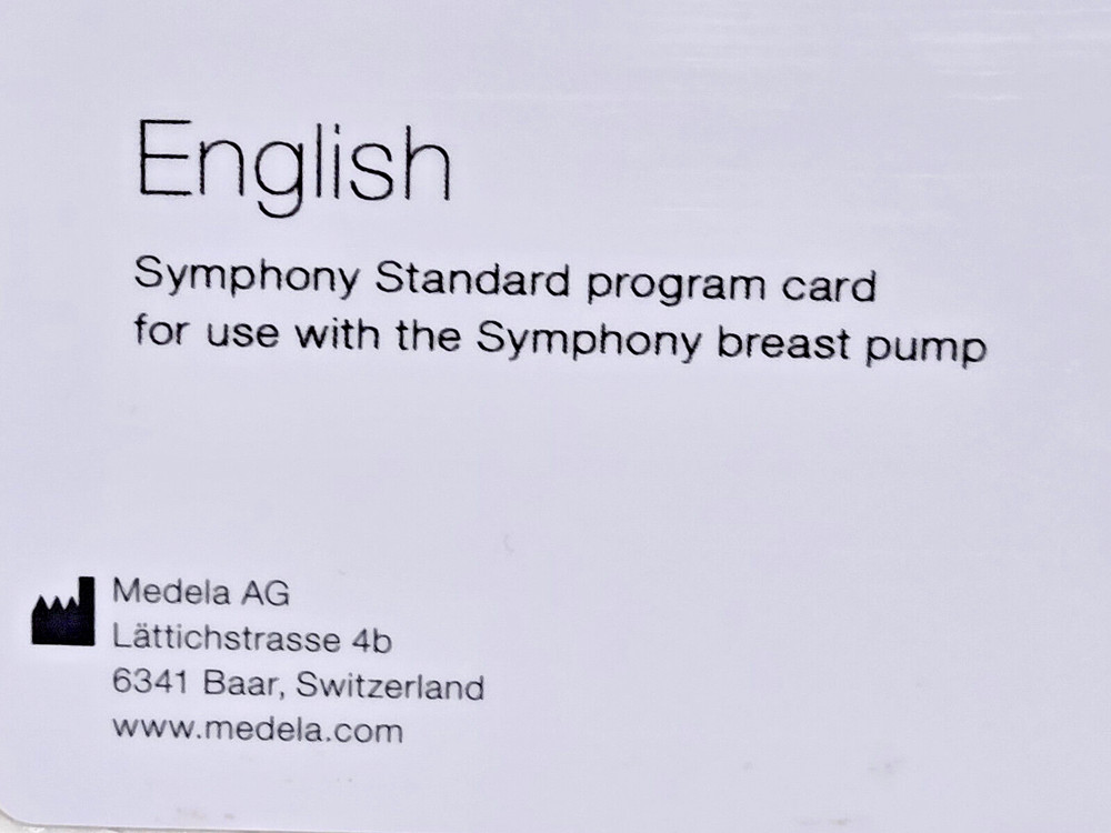 Medela Symphony Breast Pump Standard 2.0 Program Operation Card - English