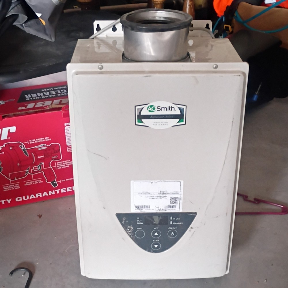 A. O. Smith Signature Series Gas Tankless Water Heater Digital Display Beige