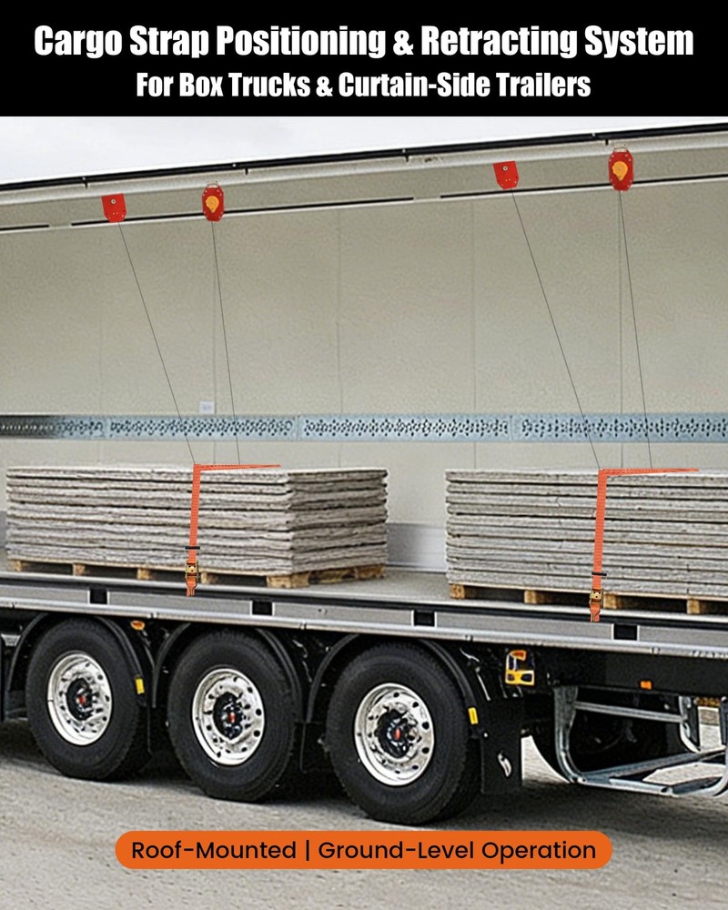Cargo Strap Positioning & Retracting System Fit for Box Trucks & Curtain-Side...