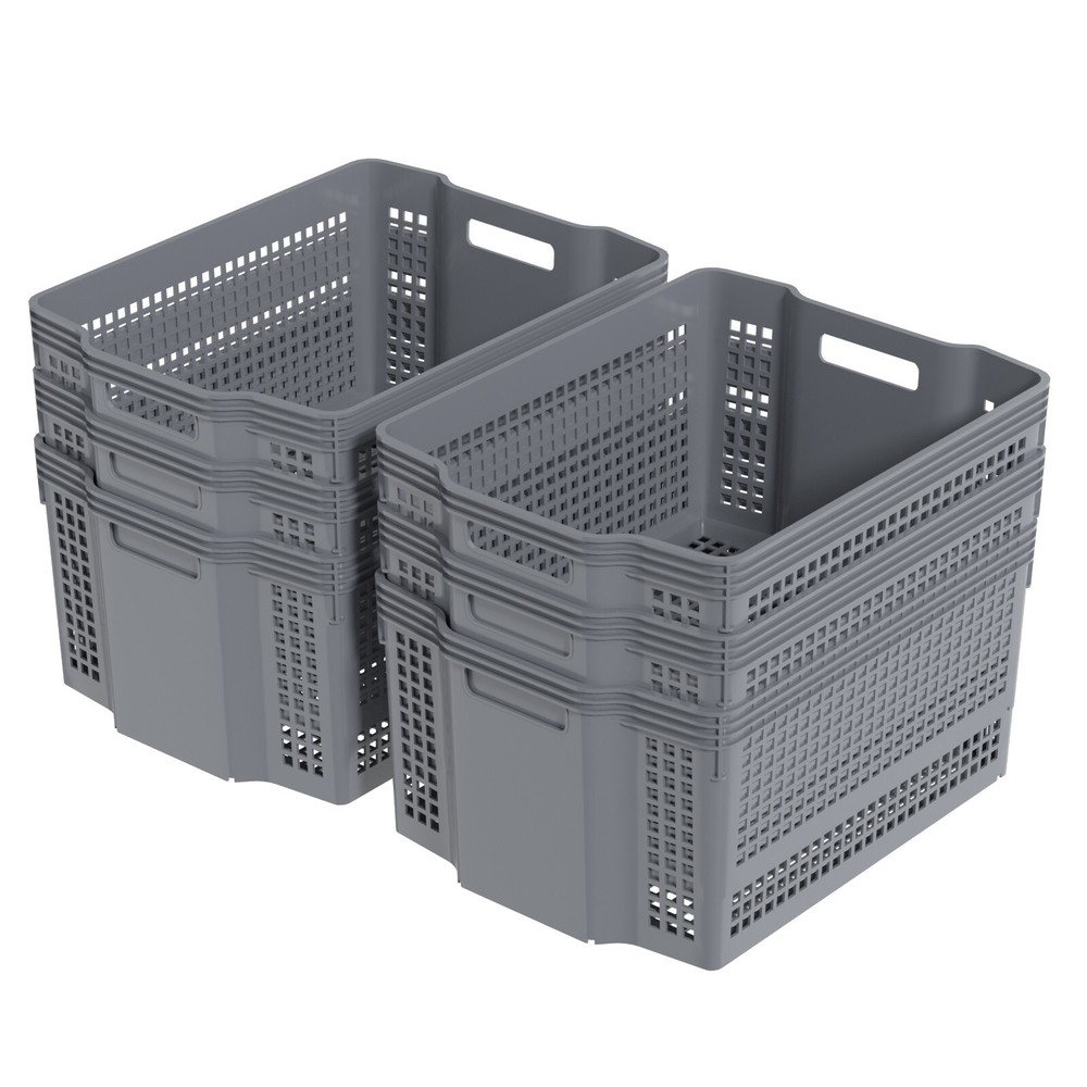 6-Pack Stackable Plastic Woven Basket Organizer, Stacking Storage Basket, Grey