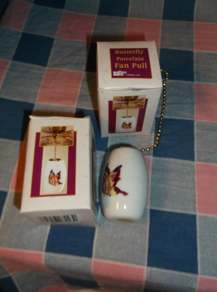NIB Two Fan or Light Pulls Pocelain Butterfly Polystone Hummingbird