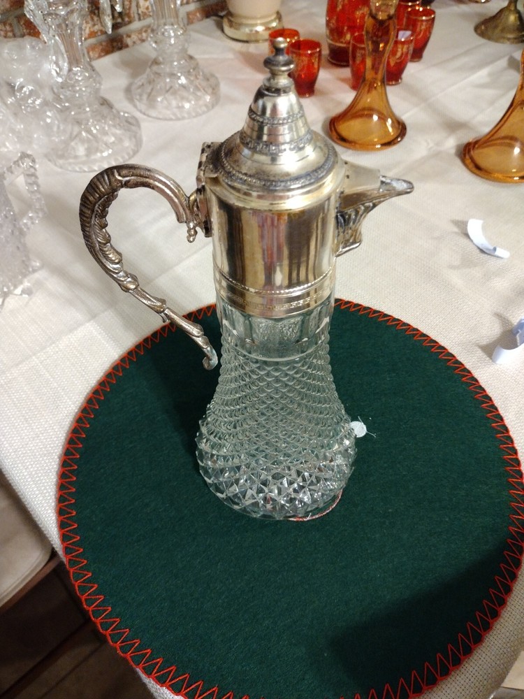 Vintage Crystal Diamond Point and Silver Plated Chocolate Pitcher