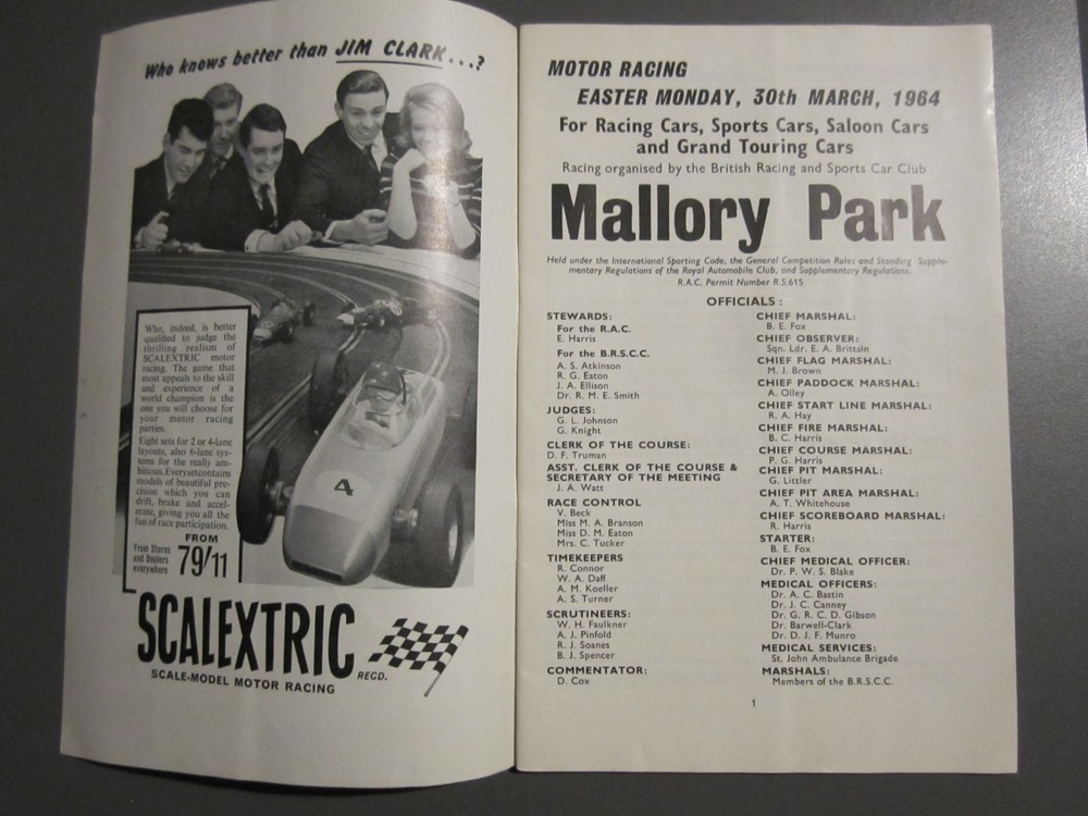 BRSCC Mallory Park Easter Monday 30 March 1964 programme