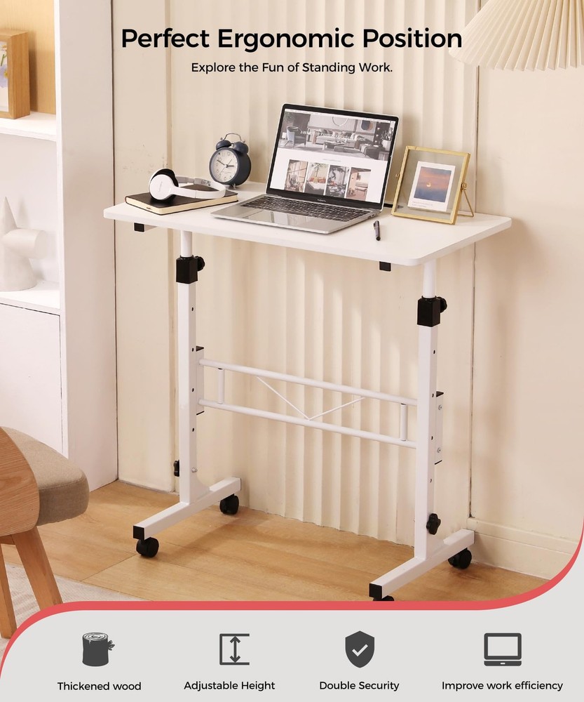 Standing Desk Adjustable Height, Mobile Stand Up Desk with Wheels Small Compu...