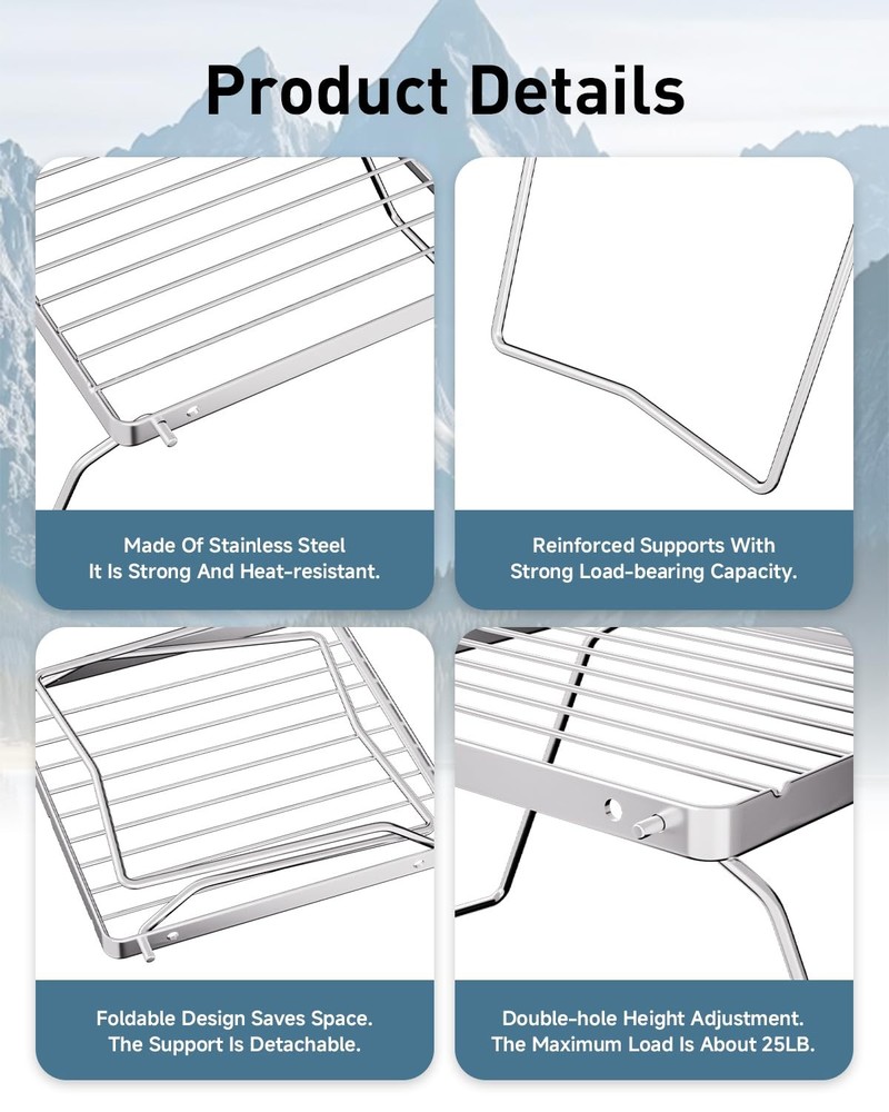 2 PCS Backpacking Fire Grill 6.3 Inch Portable Folding Campfire Gate Stainless