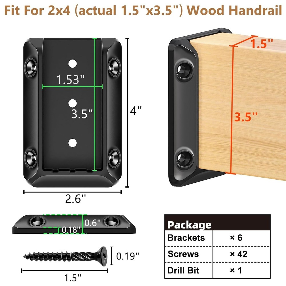 Nylon Deck Railing Brackets with Screws and Drill Bit