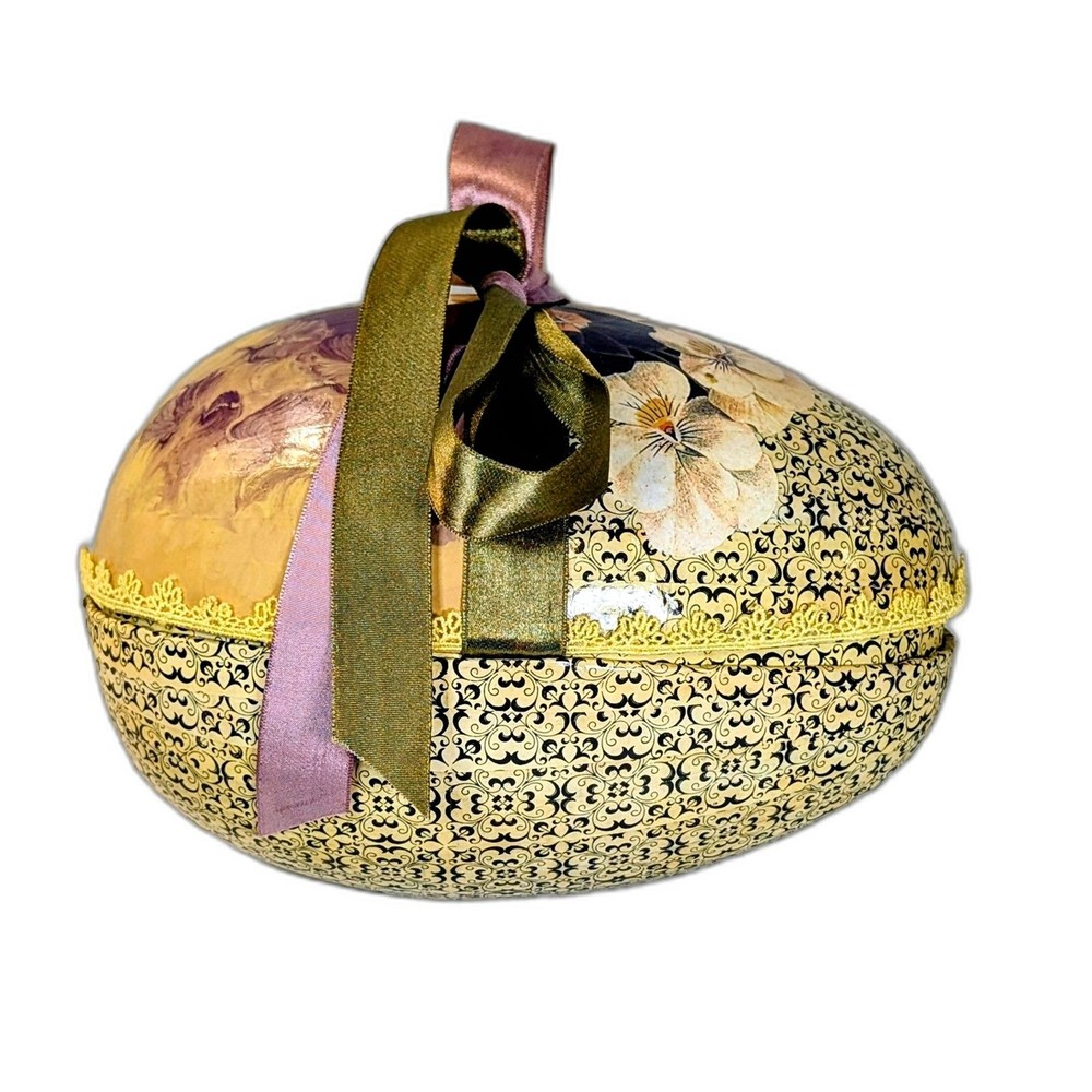 Handmade Large 8” Papier-Mâché Easter Egg Candy Container