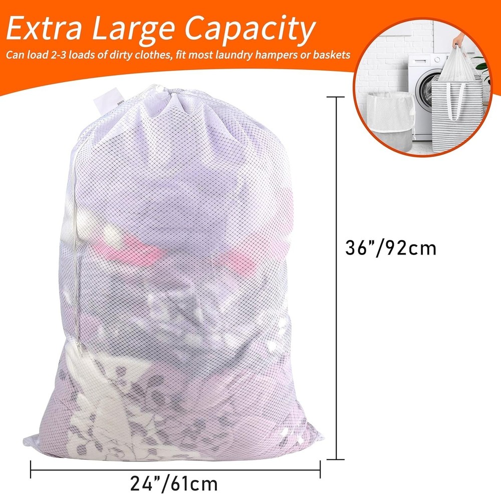 Extra Heavy Duty Large Diamond Mesh Laundry Bags with Drawstring Closure & ID...