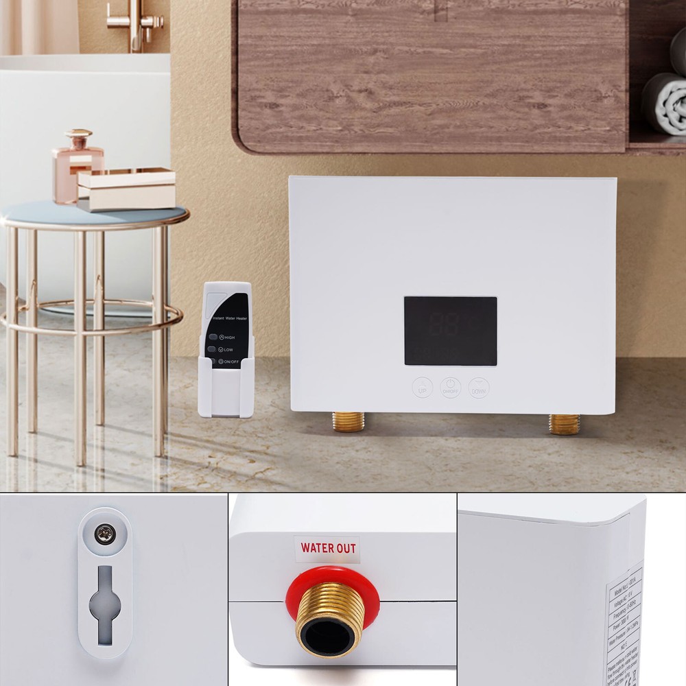 3000W Kitchen Electric Hot Tankless Water Heater Shower Instant Boiler Bathroom