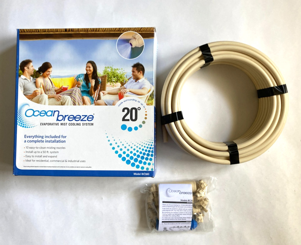 Ocean Breeze Evaporative Mist Cooling System Stay 20° Cooler Complete Kit BC380