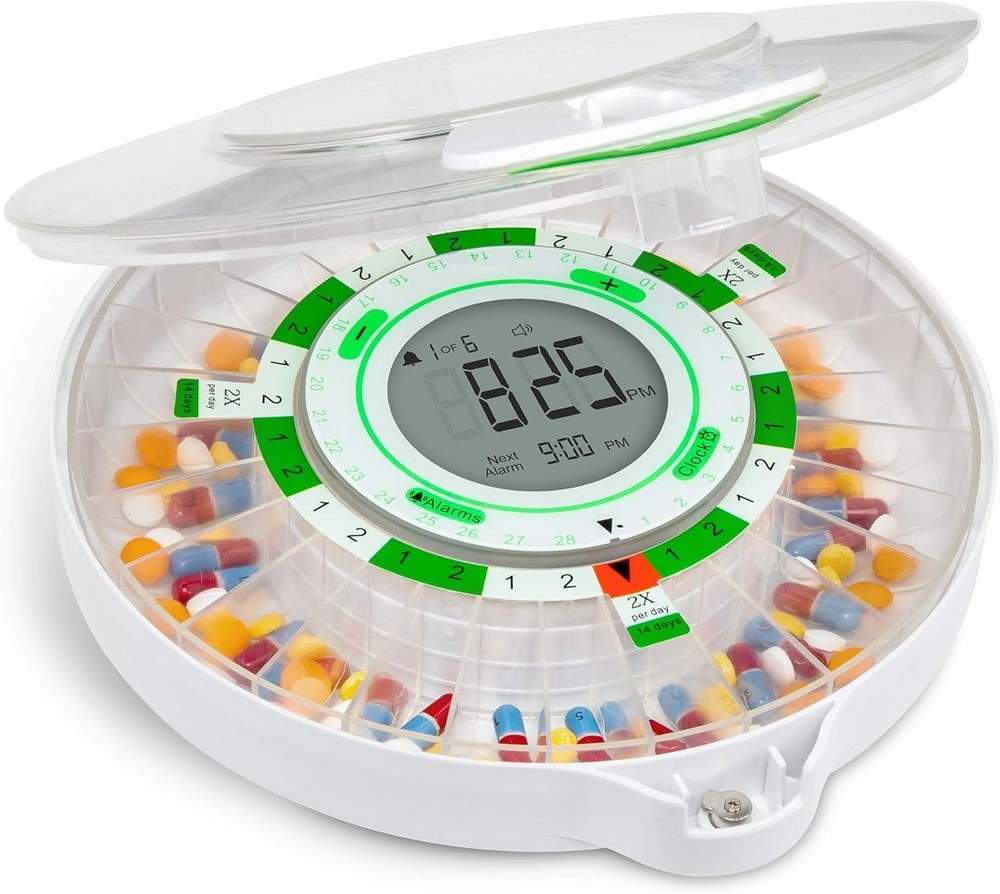 Automatic Pill Dispenser 28 Compartments, Large LCD, Key Lock, 4-Week Reminder